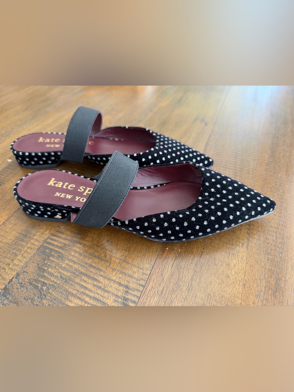 kate spade Black Velvet Polka Dot Mary Jane Flats, new without tags